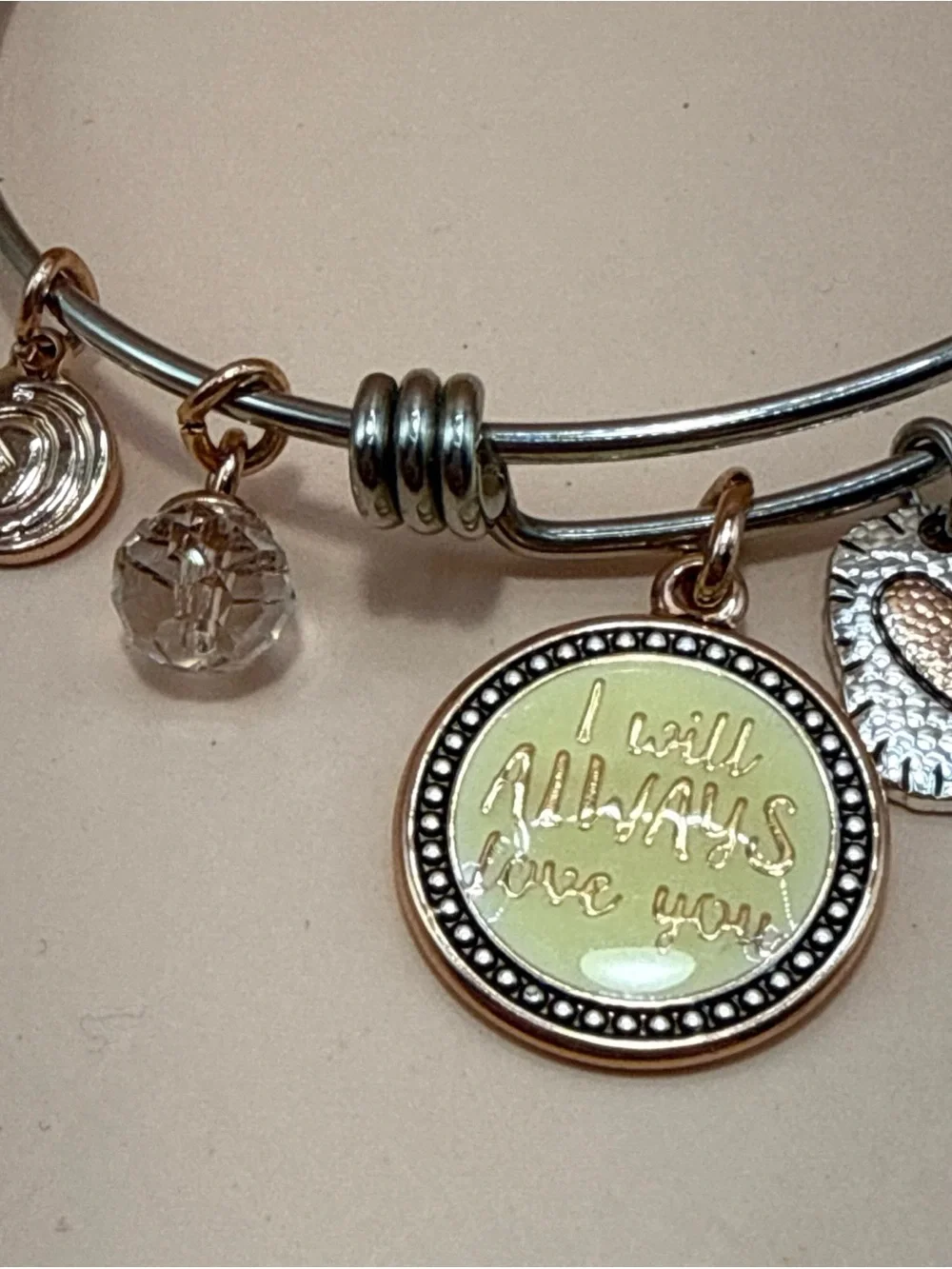 Expandable Mother Daughter Charm Bracelet 4 Dangle Charms Stainless Steel 7”